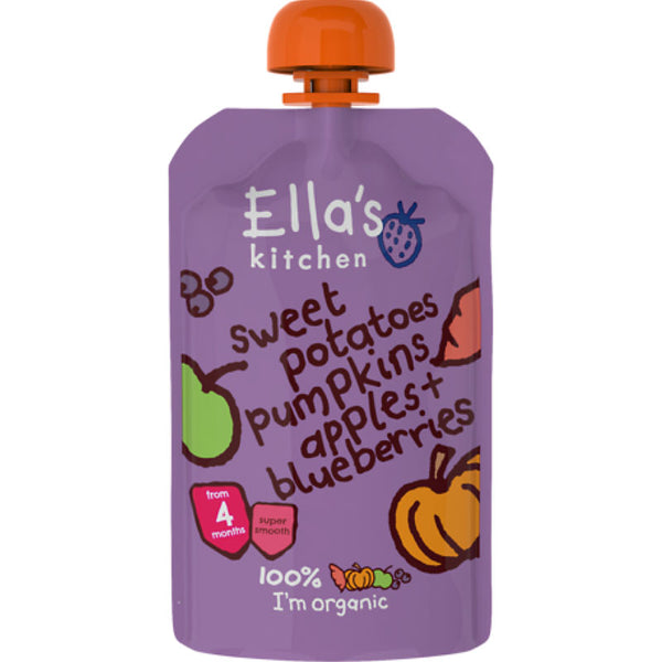 ELLA'S KITCHEN - Organic Sweet Potatoes Pumpkin Apples + Blueberries Pouch (4+ Months) - 120g