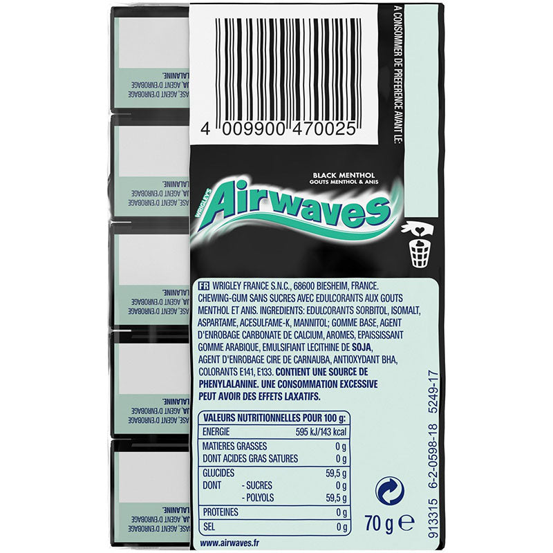  Wrigley Airwaves Black Mint Menthol Sugar Free Chewing Gum 10  Pellets (pack Of 30) : Breath Freshening Gum : Grocery & Gourmet Food